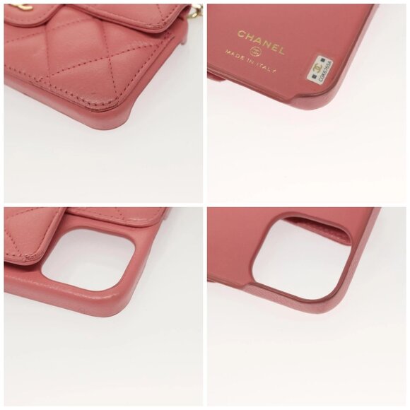CHANEL Matelasse Chain iPhone Case Lamb Skin Pink CC Auth PP819 - Picture 15 of 15